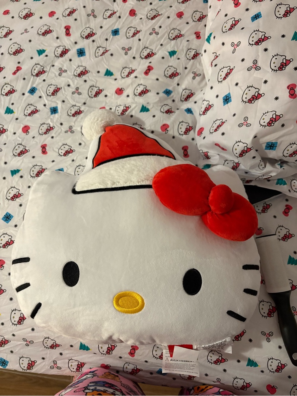 Hello Kitty White Plush Pillow with Red Bow and Santa Hat